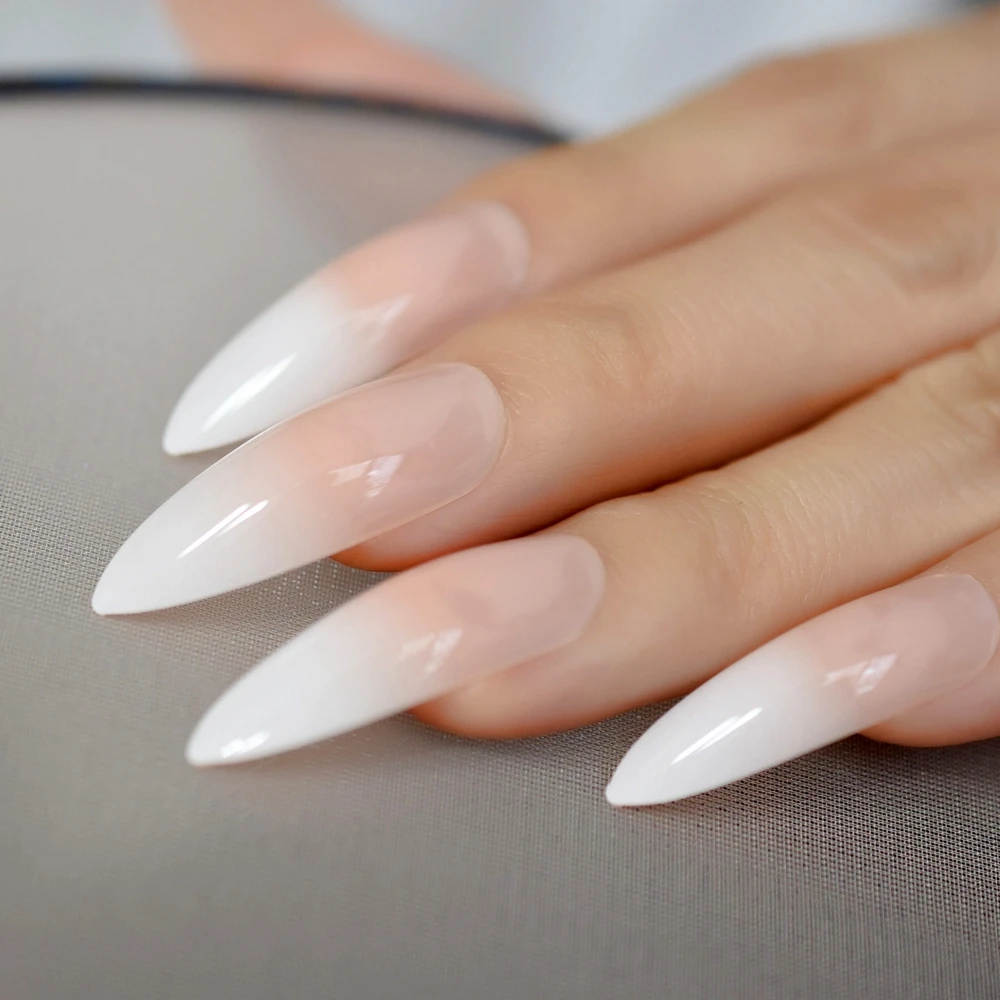 Ombre Extra Long French Nail Extreme Stiletto Sharp Gradient Nude White.