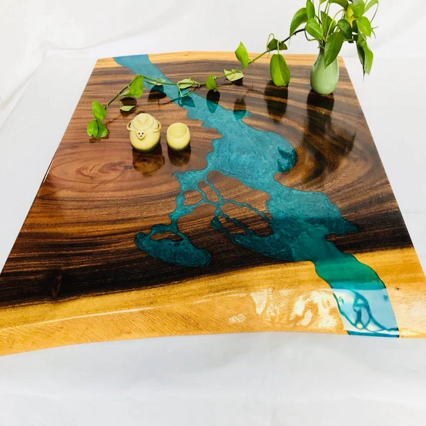 Walnut Wood River Table Clear Epoxy Resin