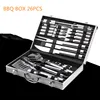High quality food grade Stainless steel barbecue grill set BBQ outside grill set with aluminium box