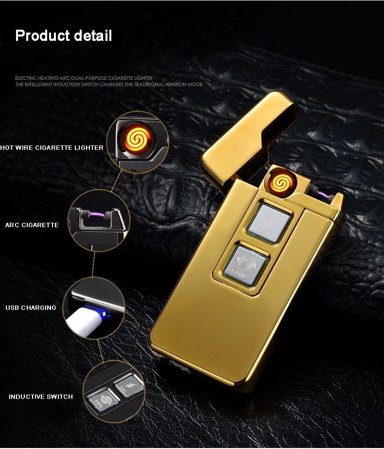 Wholesale Rechargeable Electronic Coil Lighters Usb Plasma Cigar Arc Lighter Pulse Windproof