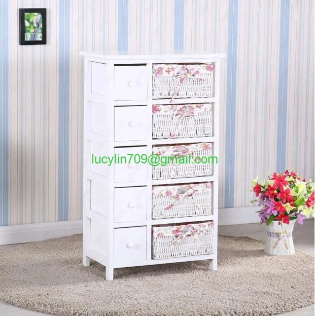 Bedroom Storage Dresser Chest 5 Drawers W Wicker Baskets Cabinet Wood Furniture Buy Modern Bedroom Furniture Wicker Basket Drawers Wood Cabinet