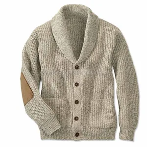 mens shawl collar sweater with elbow patches