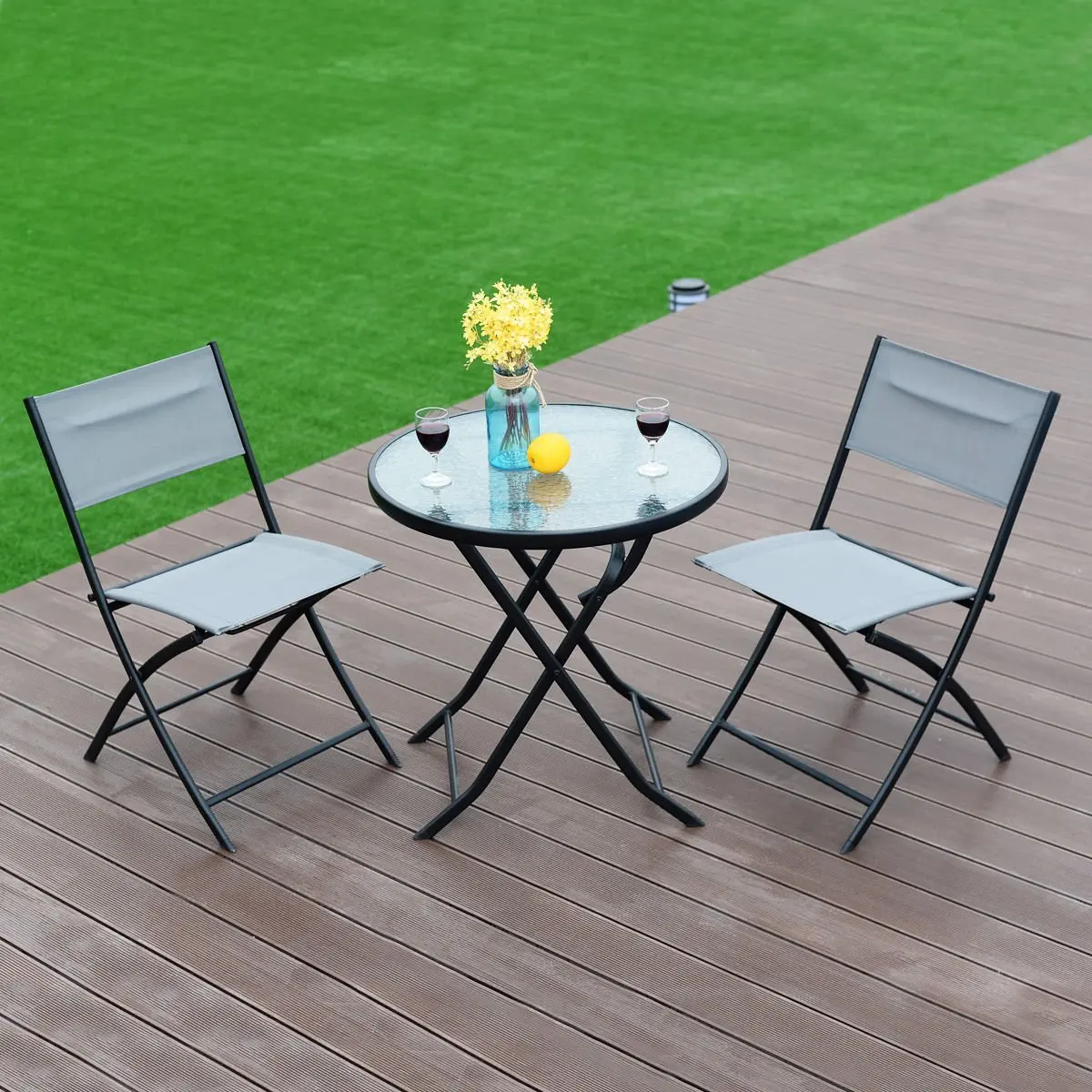Magic Garden Table And Chair Set Find Get Quotations New Mtn G 3 Piece Table Chair Set Metal Tempered Gl Folding Outdoor Patio Garden