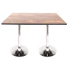 Two legs melamine restaurant table with iron chrome electroplating round base for sale