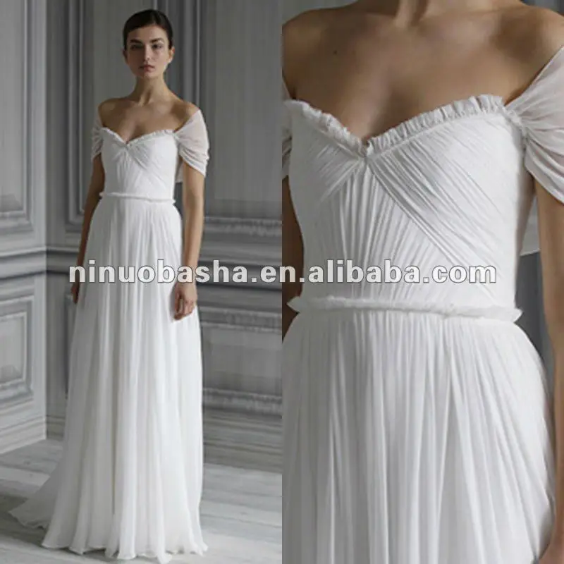 Silk Chiffon Natural Waist Draped Bodice With Shawl Collar Wedding