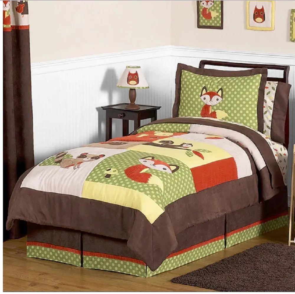 Buy 3 Piece Kids Multi Cute Woodland Forest Animals Comforter Full Queen Set Featuring Pretty Raccoons Owl Fox Squirrels Print Adorable Wild Animal Themed Vibrant Brown Green Orange Yellow In Cheap Price