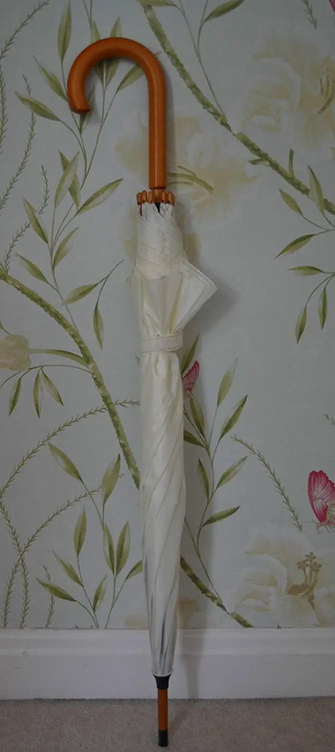 Large Ivory Cream Woodstick Wedding Umbrella / Golf Races Parasol.jpg