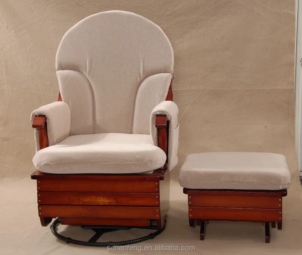 Big Seat Pu Cushion Natural Wood Rocking Chair With Ottoman Buy