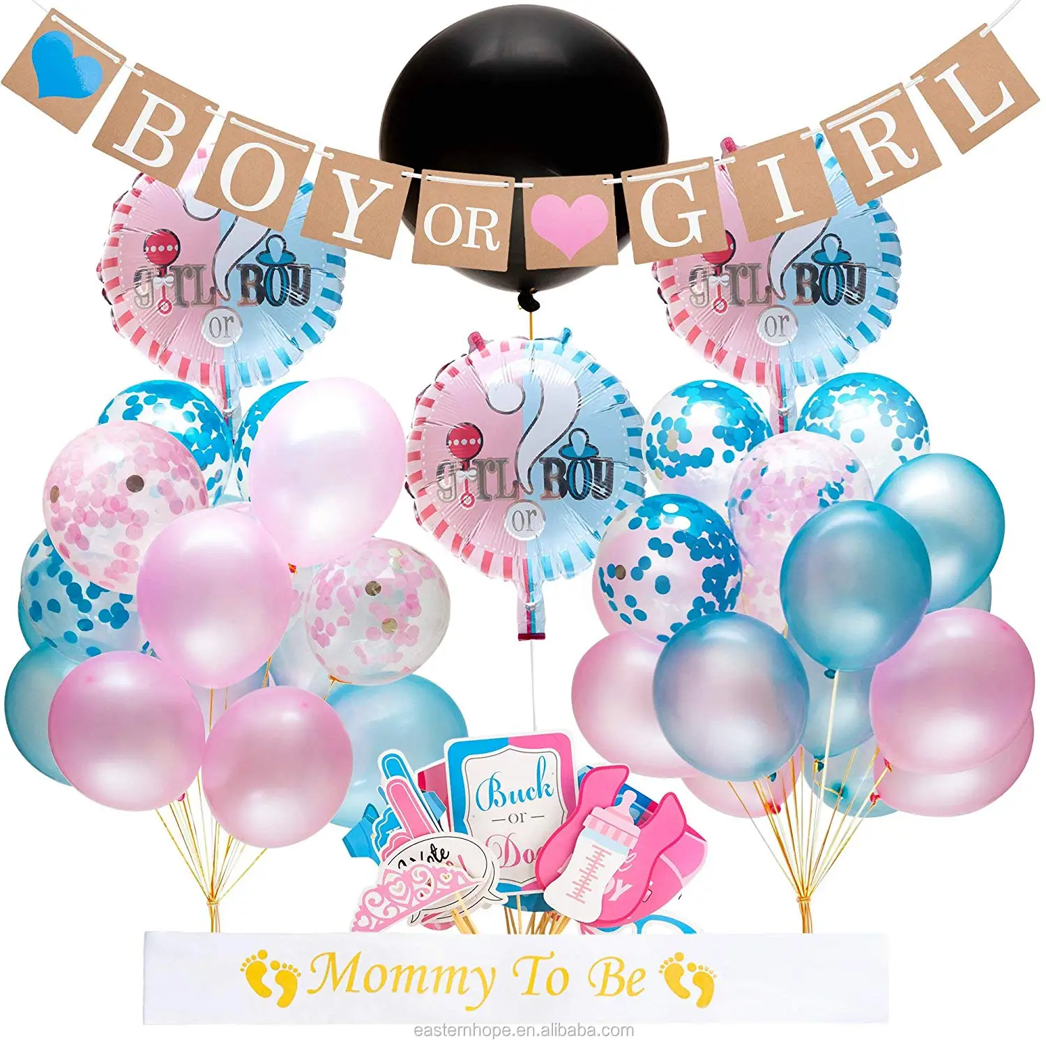 Baby Shower Boy Or Girl Kit Favors,Including Confetti 36" Reveal Balloons Banner Photo Props
