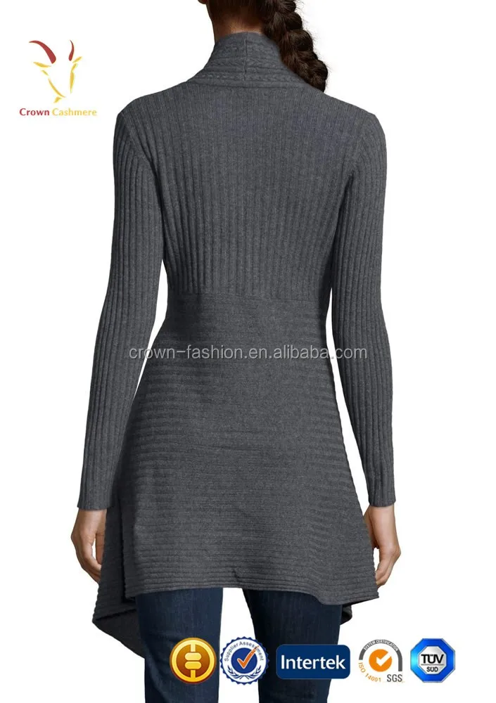 Ladies waterfall rib knitted cashmere cardigan sweater