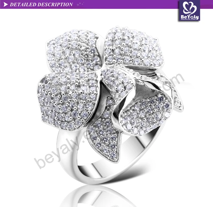 Gorgeous orchid flower carved multi stone silver rings