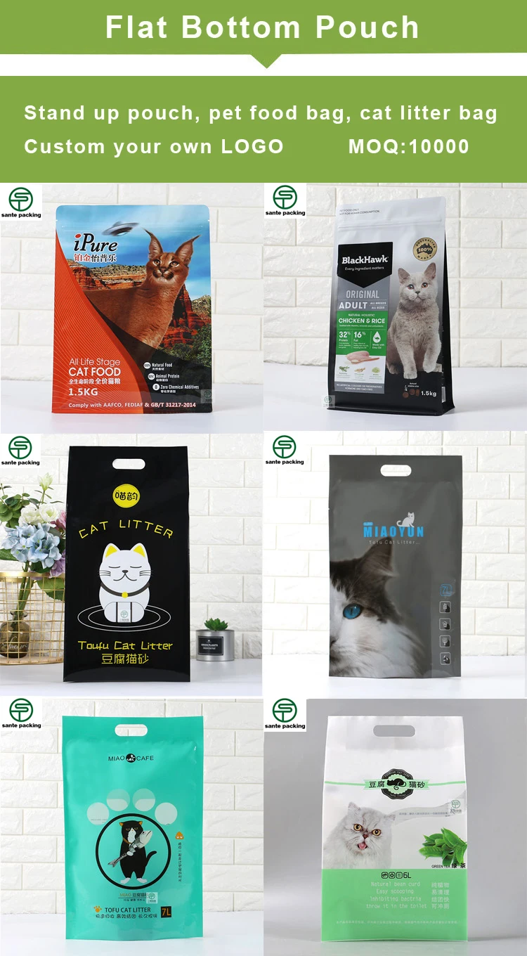 Resealable plastic custom-printed  6l 5l 7l cat litter vacuum back side seal packing bag