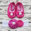 hot pink chiffon flower ballerina shoes for babies,baby shoe and headband suits