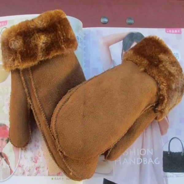 women fashion genuien leather mitten double face leather glove