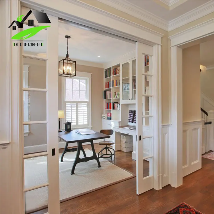2 Tracks Sound Insulation Aluminum Slide Glass Doors Interior French Door for Study Room