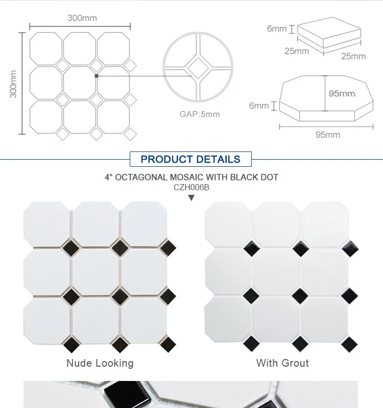 En Stock 4 ''blanco Mezcla Punto Negro De Cerámica Octágono Piso De