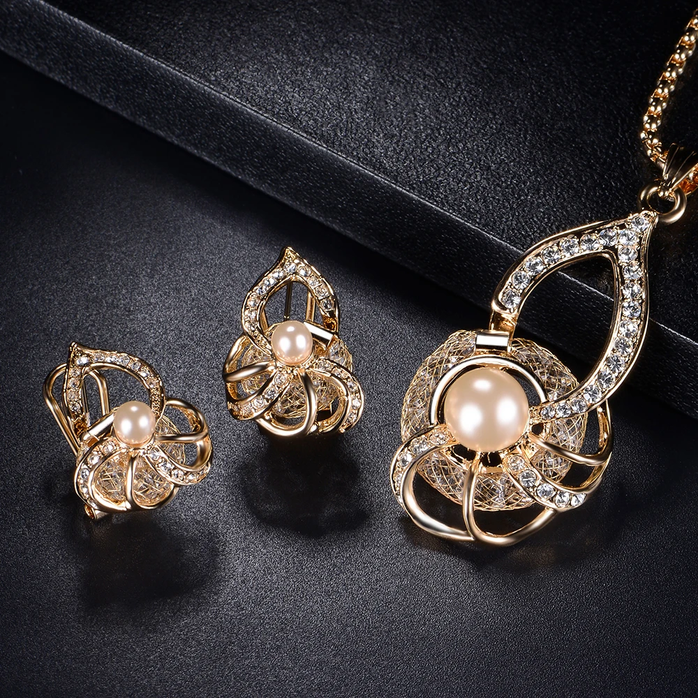 Best Selling Cheap Chinese Dubai Gold Jewelry Pearl Set