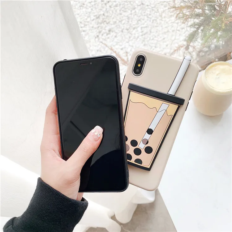 3D Cute Pearl Milk Tea Silicone Phone Case For iPhone 11 Pro MAX