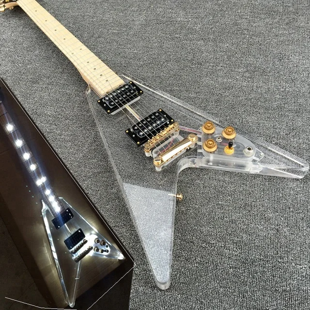 Flying V Shape Transparent Acrylic Electric Bass With Led Lights Buy