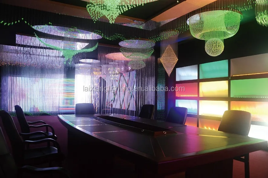 Residential customized logo design curtain chandelier color changing flexible led optic fiber light