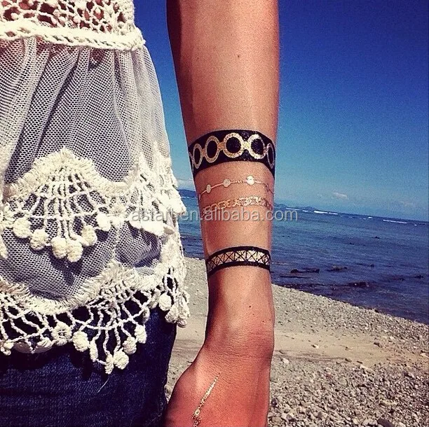 water transfer printing golden bracelets to cover wrist tattoo water transfer printing golden bracelets to cover wrist tattoo