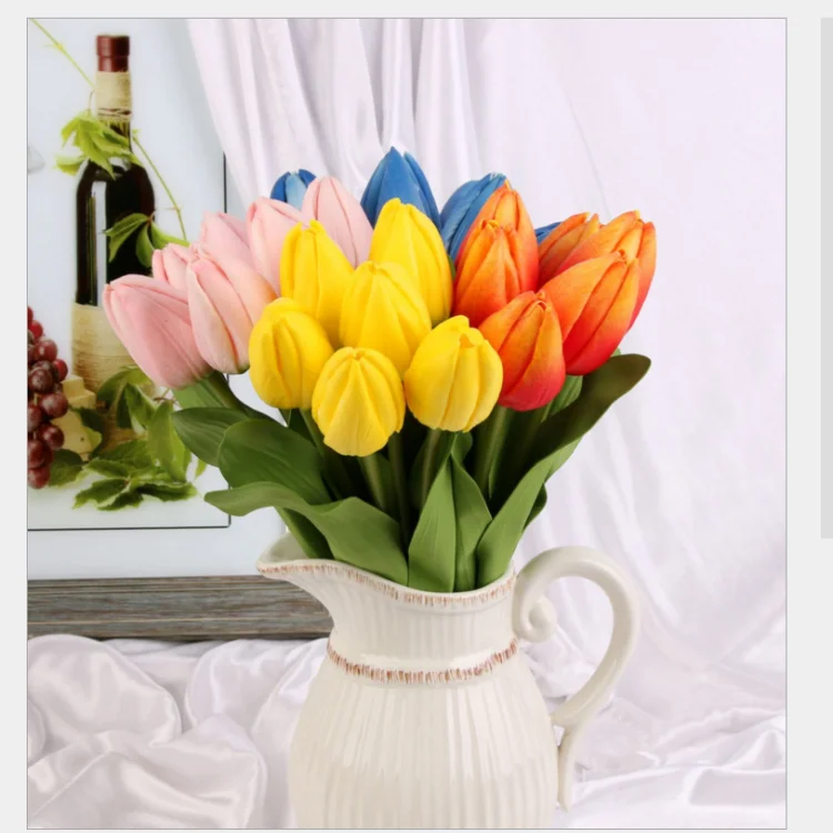 High Quality White Tulips Artificial Flower Pu Artificial Bouquet Silk