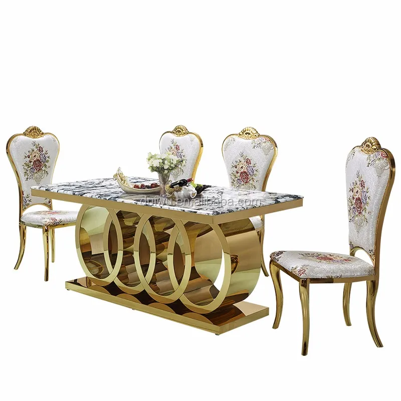 Luxury Marble Dining Table With Gold Stainless Steel Legs - Buy Marble