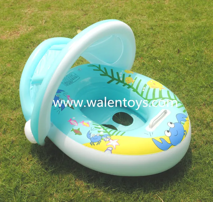 Blue Baby Inflatable Swim Ring Seat Float Seat Boat With Car Wheel Toys