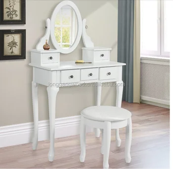 Wooden Modern Dressing Table Makeup Dresser With Mirror And Stool