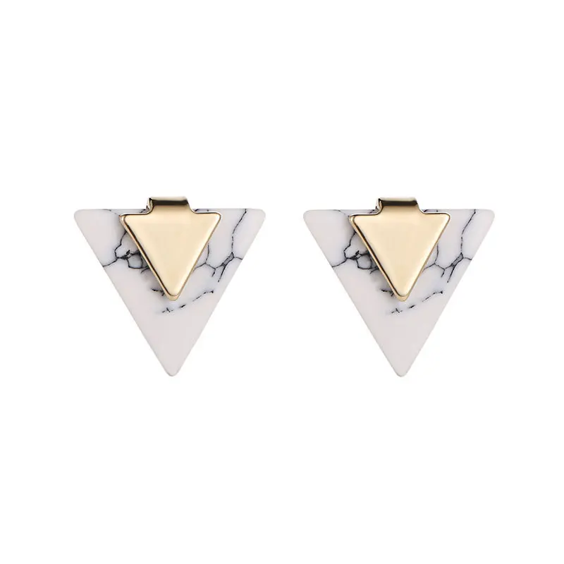 New fashion triangular turquoise earrings Black white Simple triangular marble pattern geometrical stud earrings