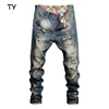 China factory casual denim skinny biker ripped jeans men cropped distressed straight-leg jean pants