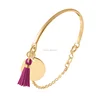 hot selling design bracelet for women Half bangle and chain bracelet with tag and tassel