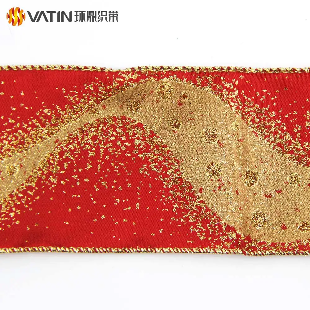 63mm Wide Beautiful Christmas Gift Wrapping Glitter Dazzled Star Pattern Wired Satin Ribbon