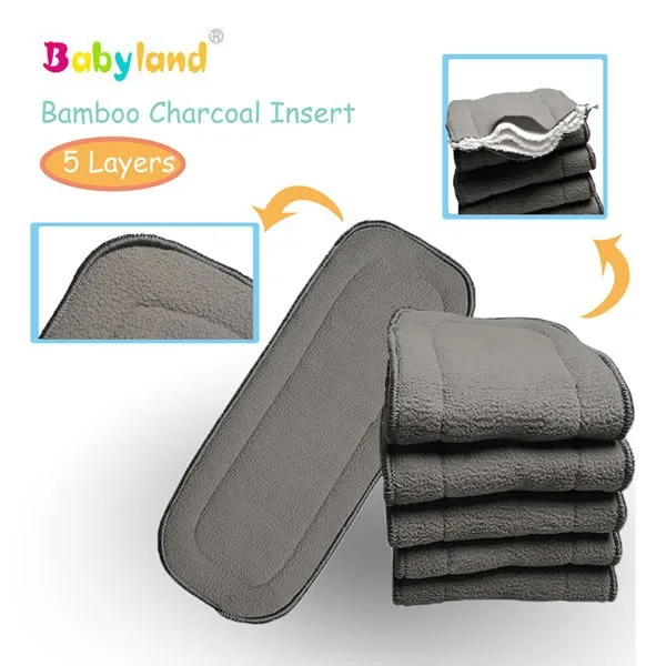 Naturally Cloth Diaper Inserts 5 Layer Charcoal Bamboo Reusable Liners