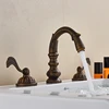 Classic Dual handle Three-hole deck mounted Antique copper pattern basin bathroom faucet Brass made hot & cold sink mixer tap