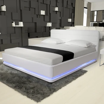 modern pu leather bedroom furniture frame beds rgb led light beds