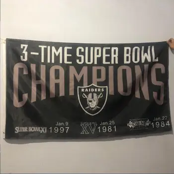 Nfl Oakland Raiders 3 Time Super Bowl 3 X 5 Banner Champion Flag