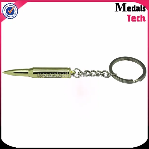 gold plated quality custom metal bullet keychain
