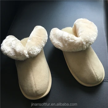 beige fur slippers