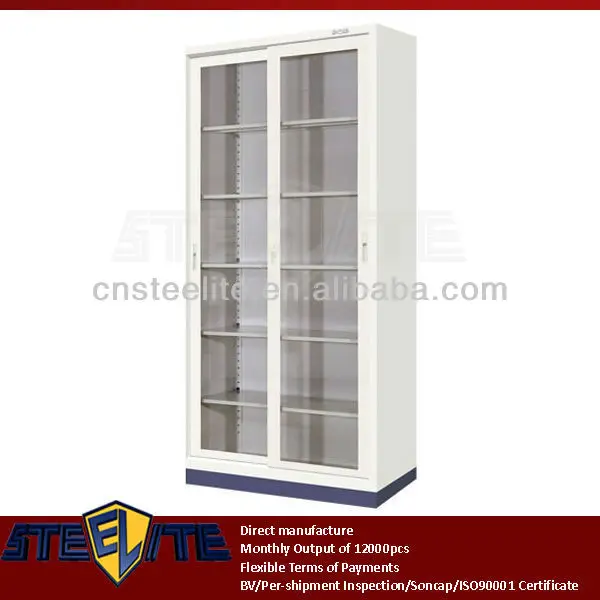 Vertical Tall Lab Metal Storage Cabinets Slide Door Metal 4 Tier 2 Glass Swing Doors Office