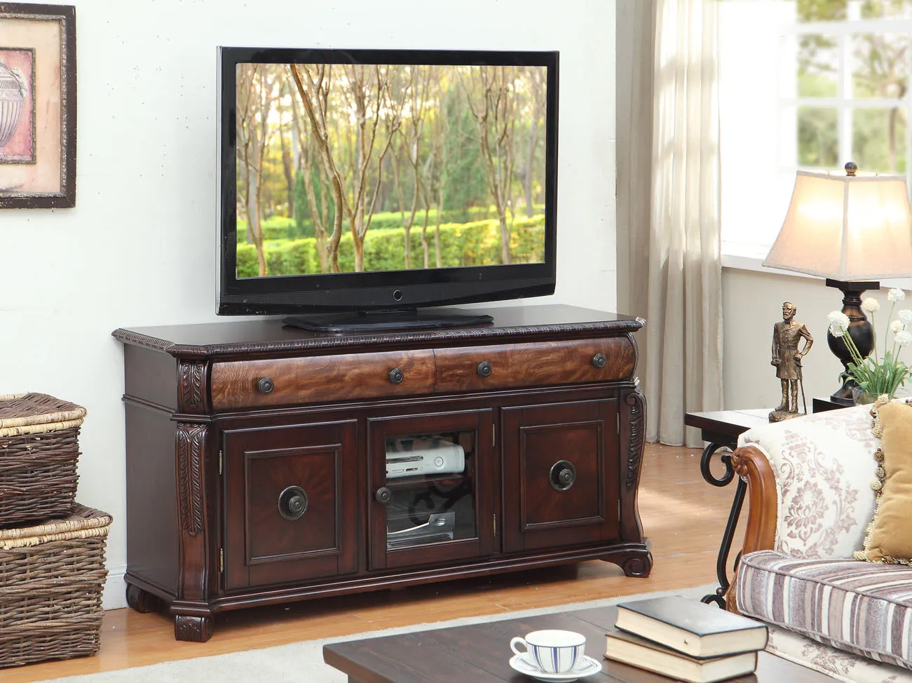 Mzfd Oem Factory China Wooden Furniture Customized Big Size Brown Tv