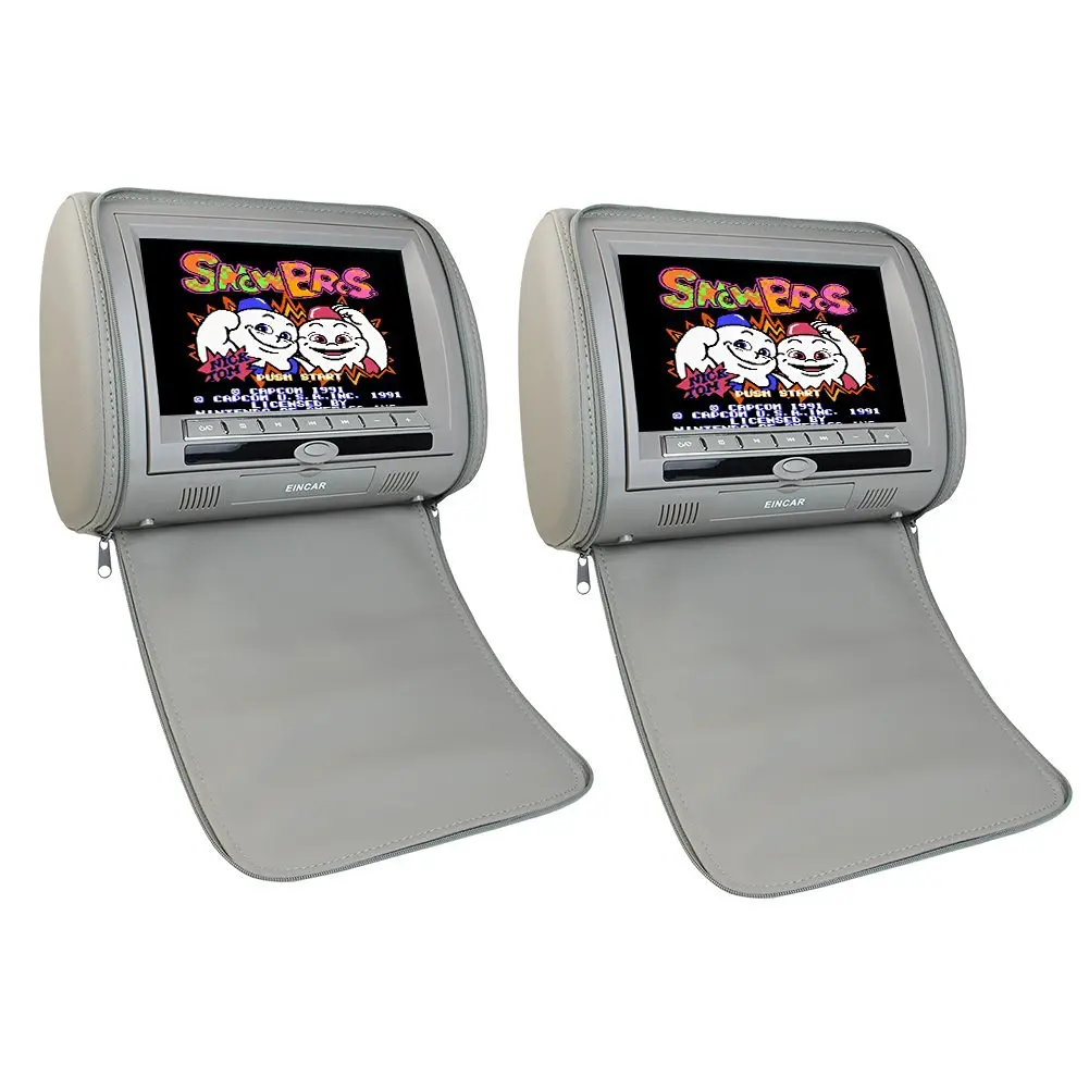 Headrest Monitor Eincar 9 Inch HD Digital TFT LCD Screen Car Mp5/mp3/dvd/cd with USB/SD Port and Remote Control support 32-bit games FM IR headrest video player(grey)