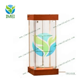 4 Cover Wooden Countertop Jewelry Glass Rotating Display Case