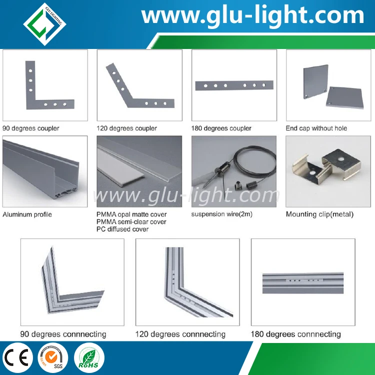 6063 T5 Alu led profile for channel strip, pendant linear aluminum led profiles