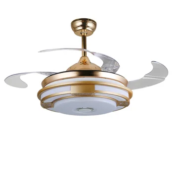42 Inch Invertible Retractable Blades Abs Plastic Remote Control Decorative Golden Ceiling Fan Light Bluetooth Music Player View 2019 New Design