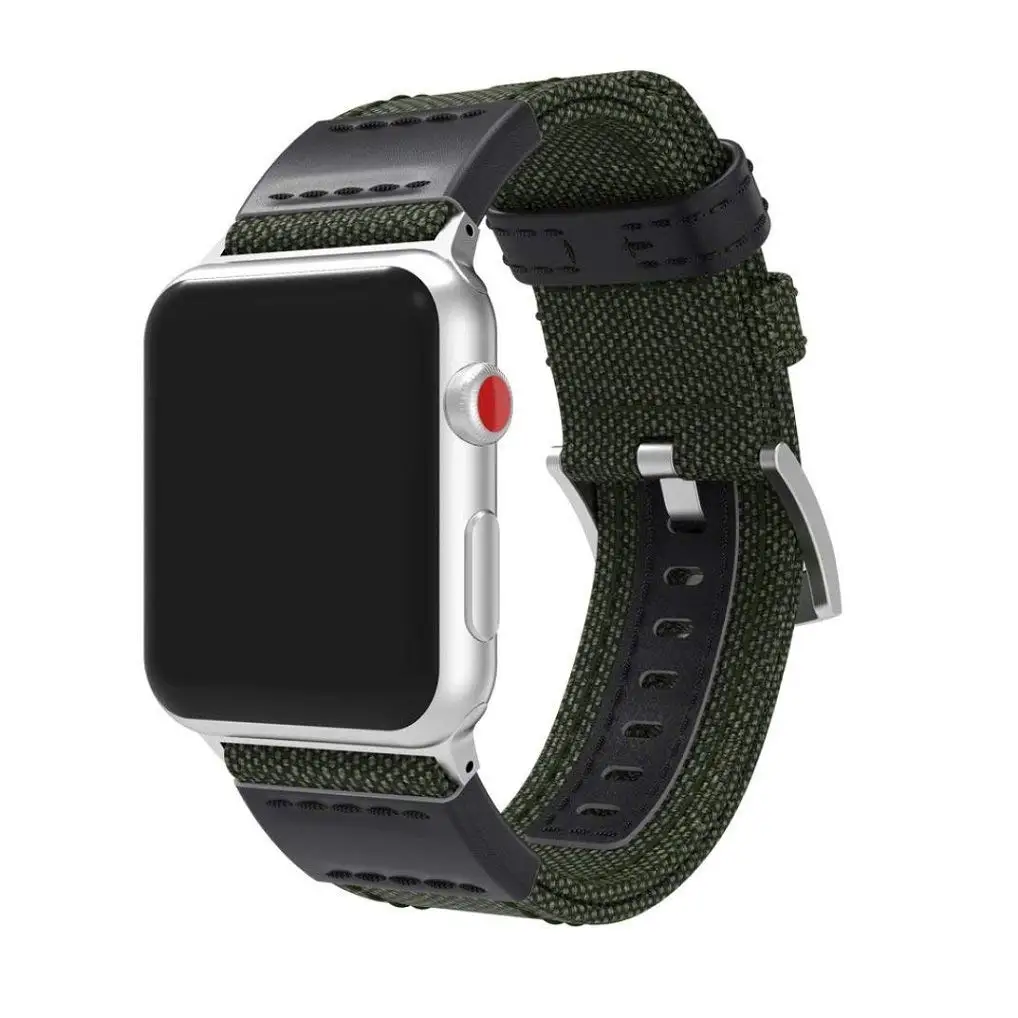 Appoi Luxury Wristbands Canvas Leather Watch Strap Band Wrist Strap For Apple Watch Series 3 42MM