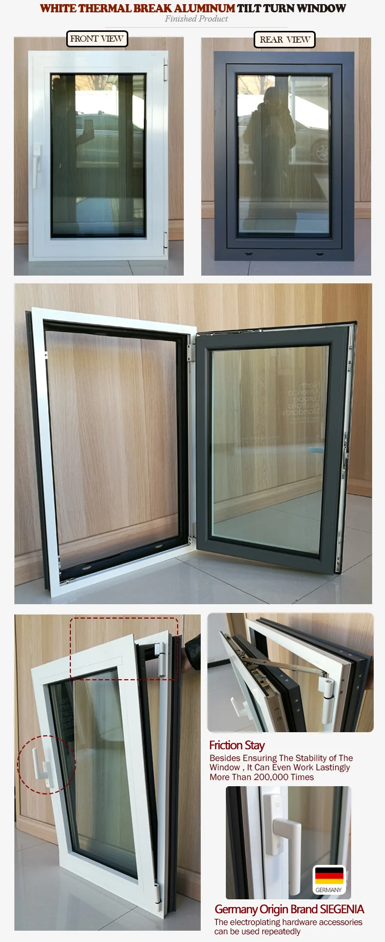 white thermal break aluminum frame fixed glass windows