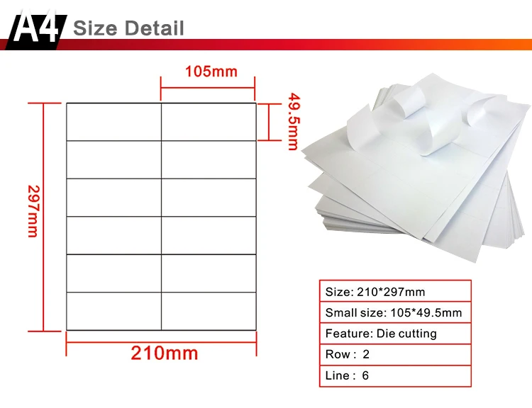 Self-adhesive Paper A4 Label 12-up White Sticker Sheet 50 Sheets 600 Address Labels 2x6 - Buy A4 ...