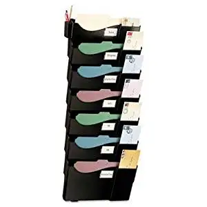 Officemate - Wall Filing System Seven Pockets 16 5/8" X 4 3/4" X 38 1/4" Plastic Black "Product Category: File Folders Portable & Storage Box Files/File Sorters"