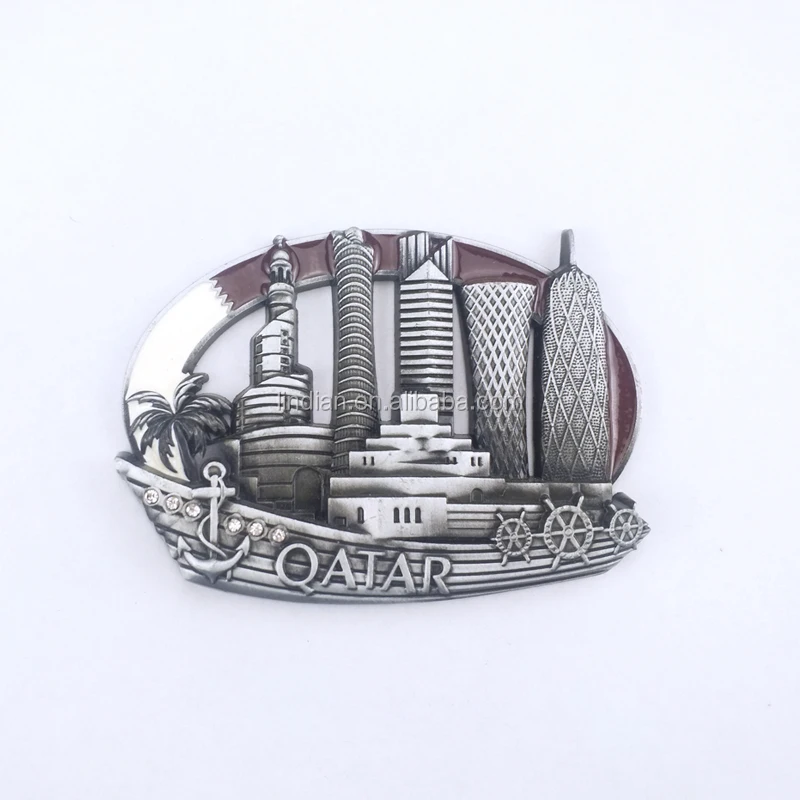 Custom Zinc Alloy Die Cast Qatar Skyline Souvenir Metal Fridge